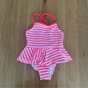 Jacadi Pink and White Striped Kids Swim One Piece
